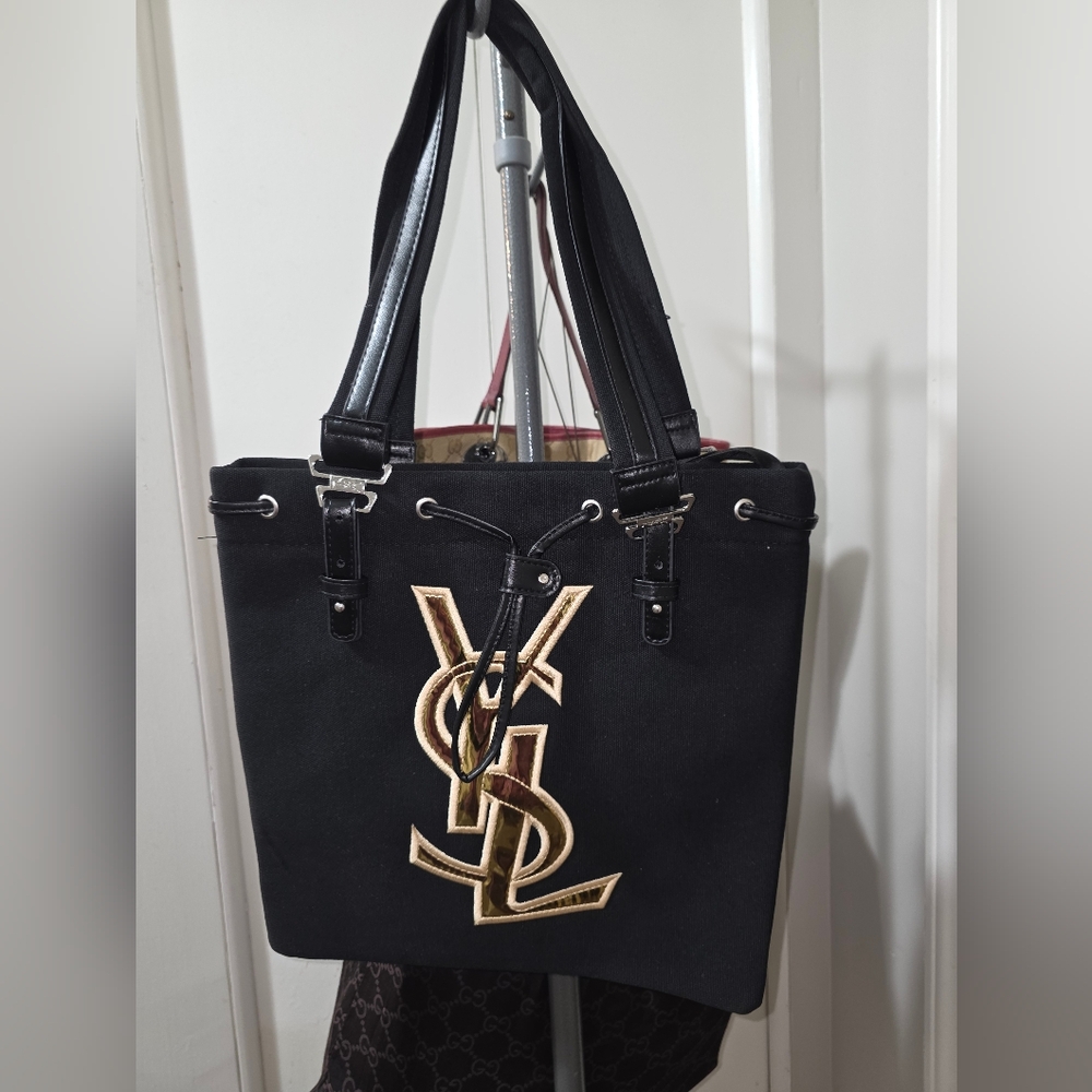 Yves Saint Laurent Black and Gold Tote Bag